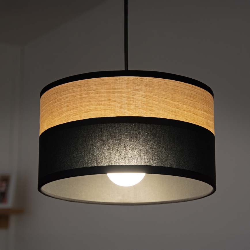 Lustre suspenso com cabo ALBA 1xE27/15W/230V, diâmetro 20 cm, preto/castanho