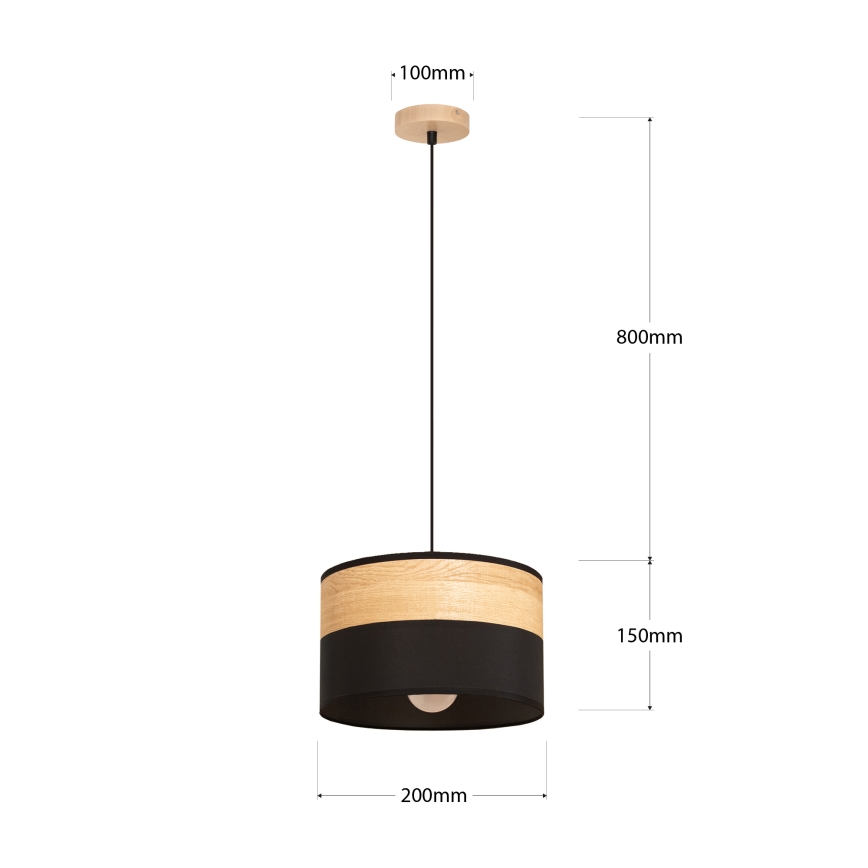 Lustre suspenso com cabo ALBA 1xE27/15W/230V, diâmetro 20 cm, preto/castanho