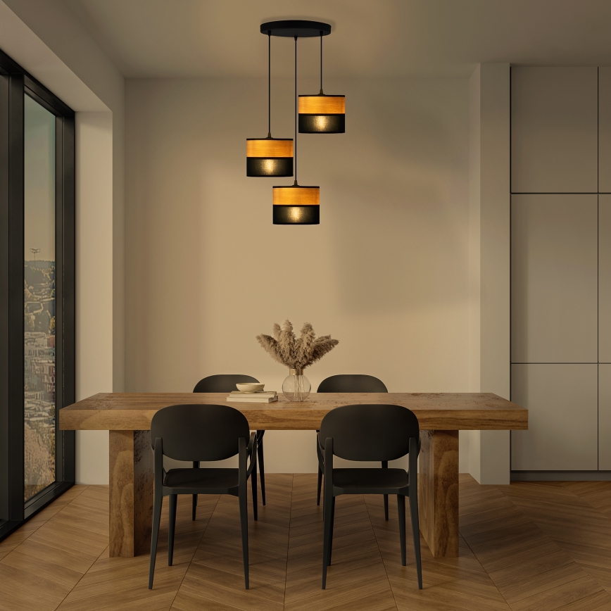 Lustre suspenso com cabo ALBA 3xE27/15W/230V diâmetro 40 cm preto/castanho