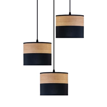 Lustre suspenso com cabo ALBA 3xE27/15W/230V diâmetro 40 cm preto/castanho