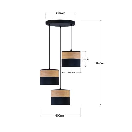 Lustre suspenso com cabo ALBA 3xE27/15W/230V diâmetro 40 cm preto/castanho