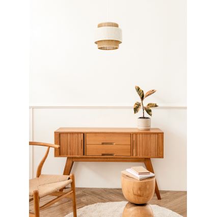 Lustre suspenso com cabo BOHO 1xE27/60W/230V Ø 20 cm creme/juta