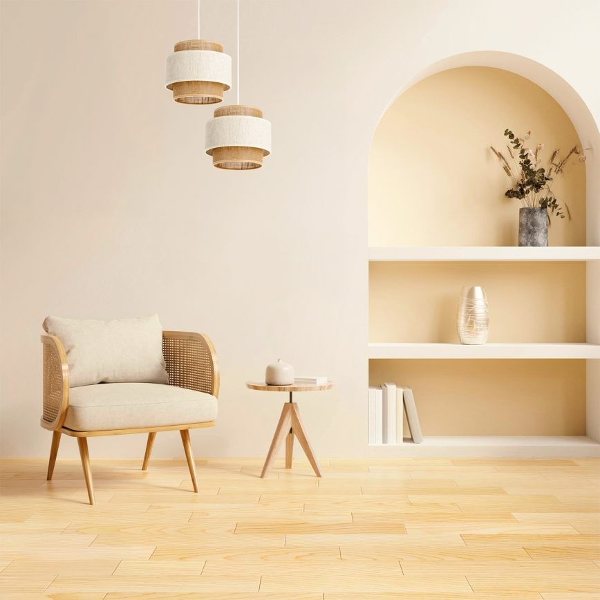 Lustre suspenso com cabo BOHO 2xE27/60W/230V creme/juta