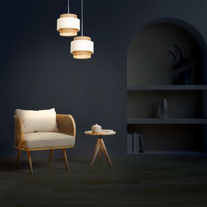 Lustre suspenso com cabo BOHO 2xE27/60W/230V creme/juta