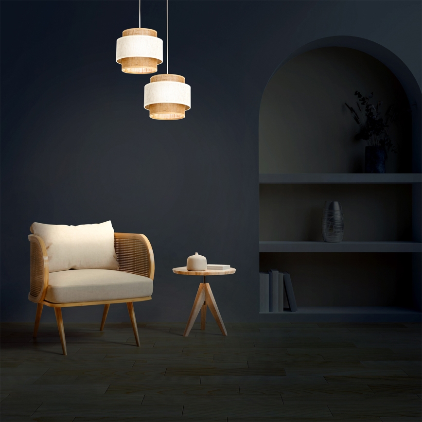 Lustre suspenso com cabo BOHO 2xE27/60W/230V creme/juta