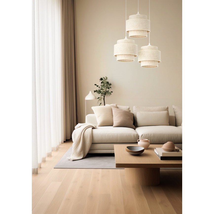 Lustre suspenso com cabo BOHO 3xE27/60W/230V branco
