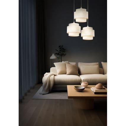 Lustre suspenso com cabo BOHO 3xE27/60W/230V branco