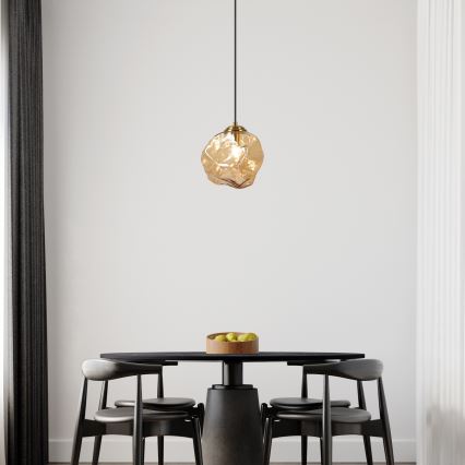 Lustre suspenso com cabo CRISTAL 1xE14/15W/230V latão/bege fumado
