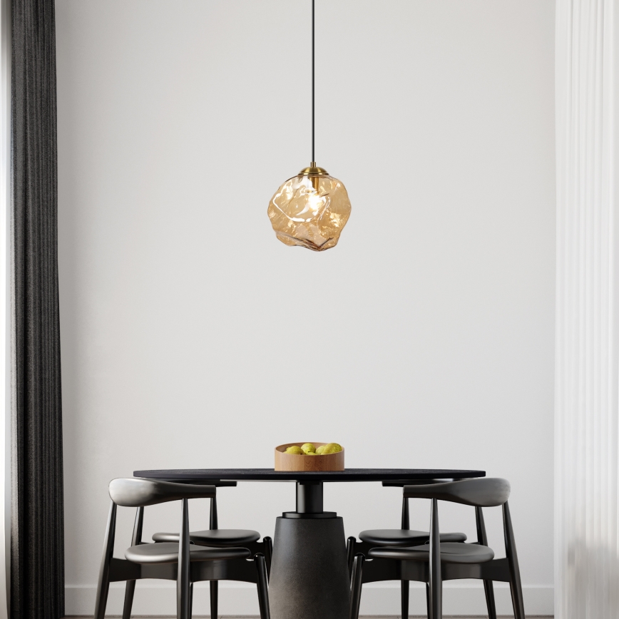 Lustre suspenso com cabo CRISTAL 1xE14/15W/230V latão/bege fumado