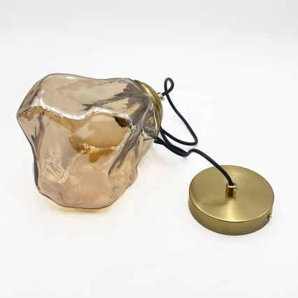 Lustre suspenso com cabo CRISTAL 1xE14/15W/230V latão/bege fumado