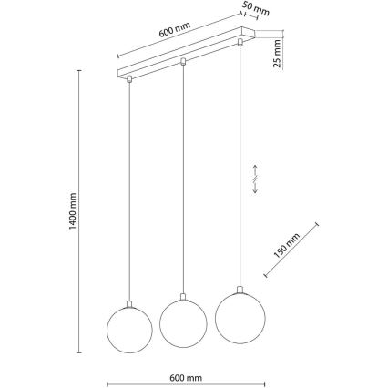 Lustre suspenso com cabo ELENA 3xG9/6W/230V preto/cinzento fumê