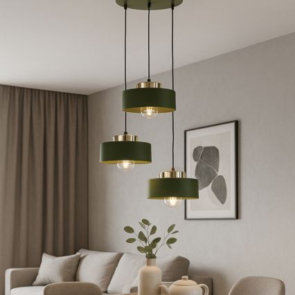 Lustre suspenso com cabo IGNIA 3xE27/60W/230V verde