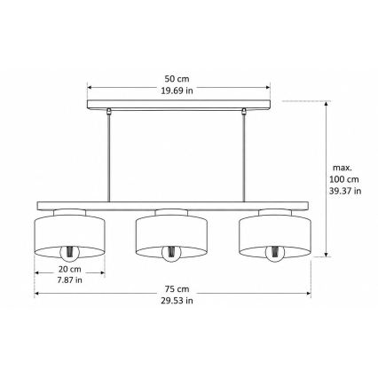 Lustre suspenso com cabo IGNIA 3xE27/60W/230V vinho/dourado
