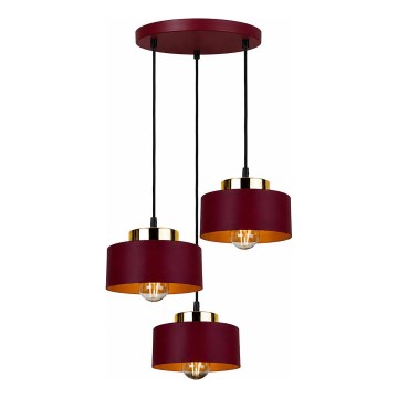 Lustre suspenso com cabo IGNIA 3xE27/60W/230V vinho/dourado