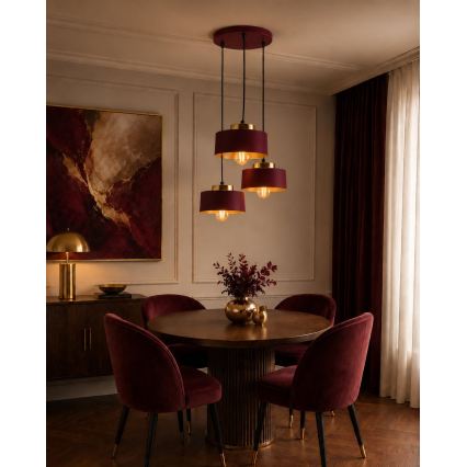 Lustre suspenso com cabo IGNIA 3xE27/60W/230V vinho/dourado