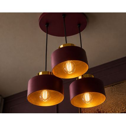 Lustre suspenso com cabo IGNIA 3xE27/60W/230V vinho/dourado