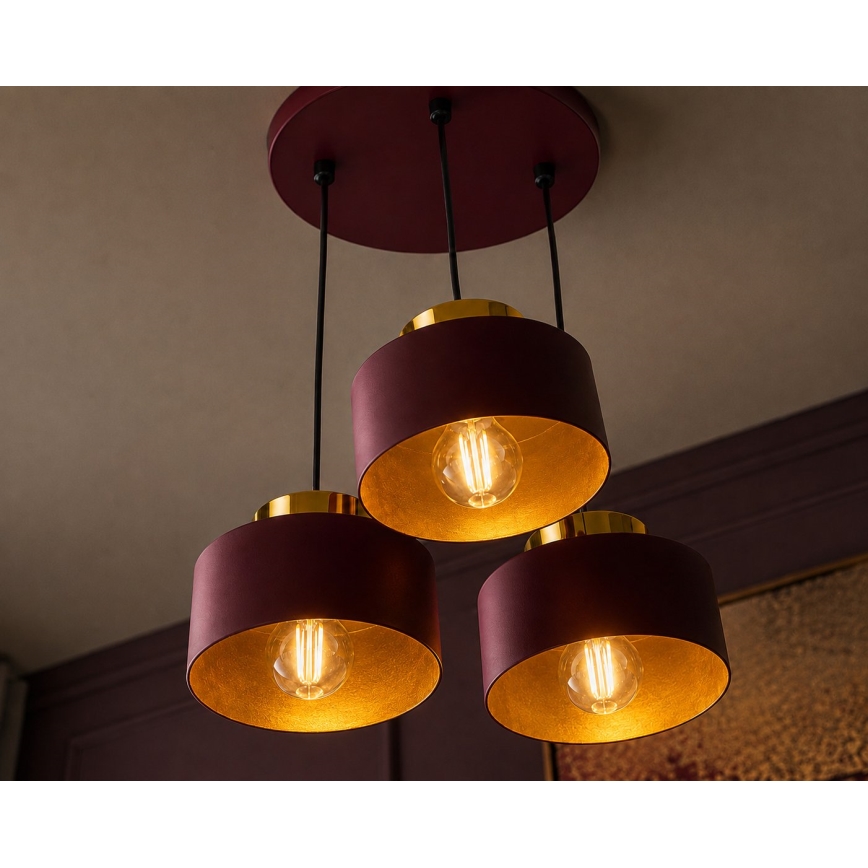 Lustre suspenso com cabo IGNIA 3xE27/60W/230V vinho/dourado