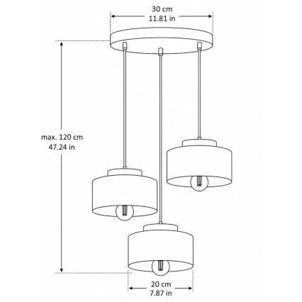 Lustre suspenso com cabo IGNIA 3xE27/60W/230V vinho/dourado