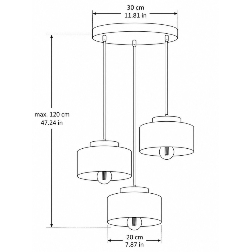 Lustre suspenso com cabo IGNIA 3xE27/60W/230V vinho/dourado