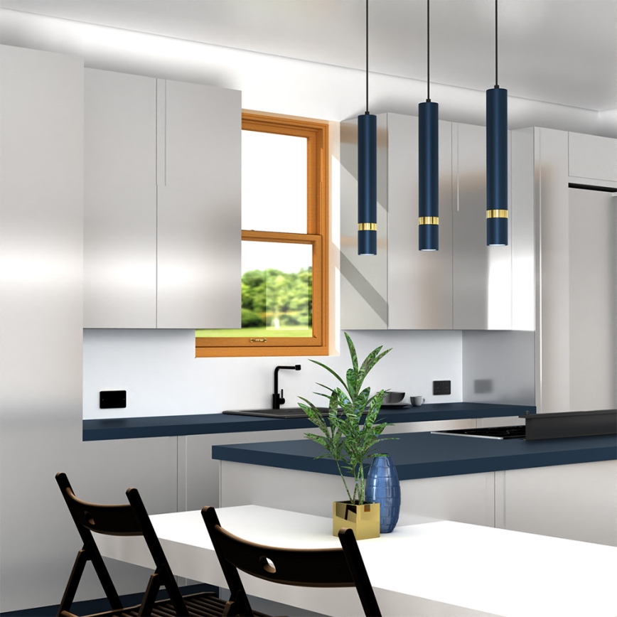 Lustre suspenso com cabo JOKER 3xGU10/25W/230V azul/dourado