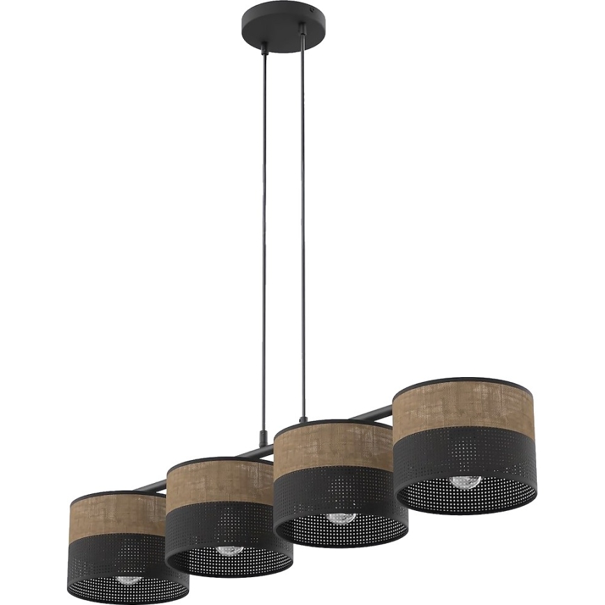 Lustre suspenso com cabo KARBON 4xE27/15W/230V preto/castanho