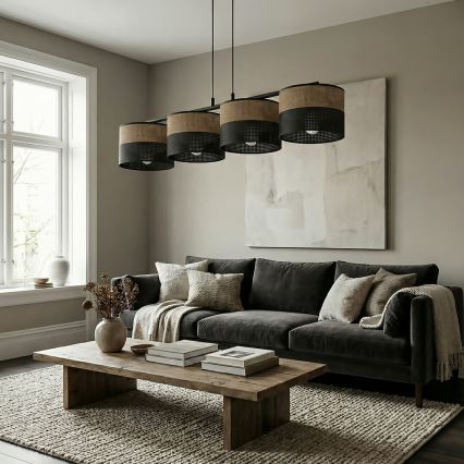 Lustre suspenso com cabo KARBON 4xE27/15W/230V preto/castanho