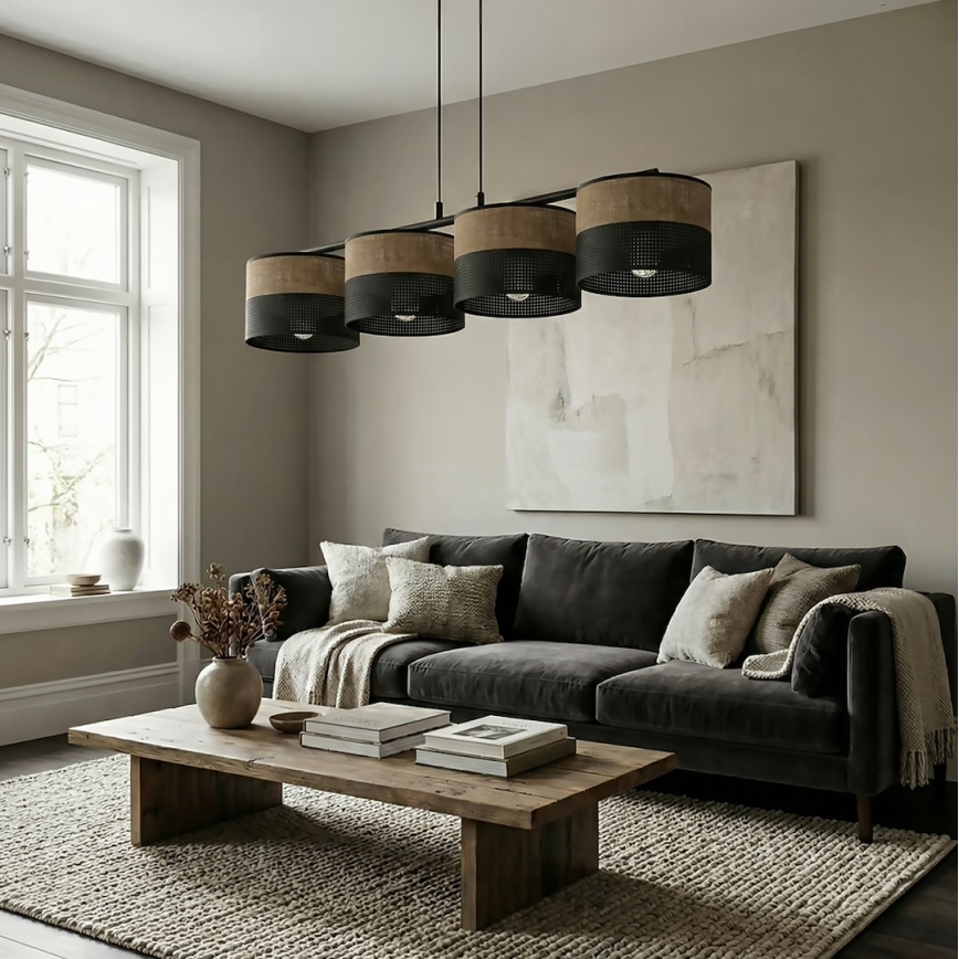 Lustre suspenso com cabo KARBON 4xE27/15W/230V preto/castanho