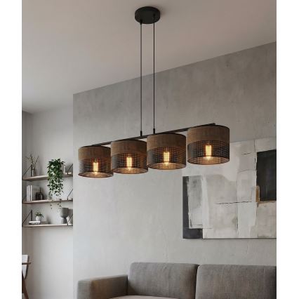 Lustre suspenso com cabo KARBON 4xE27/15W/230V preto/castanho