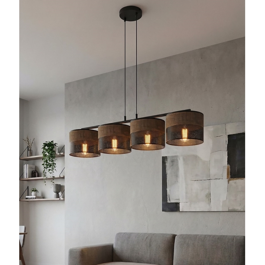 Lustre suspenso com cabo KARBON 4xE27/15W/230V preto/castanho