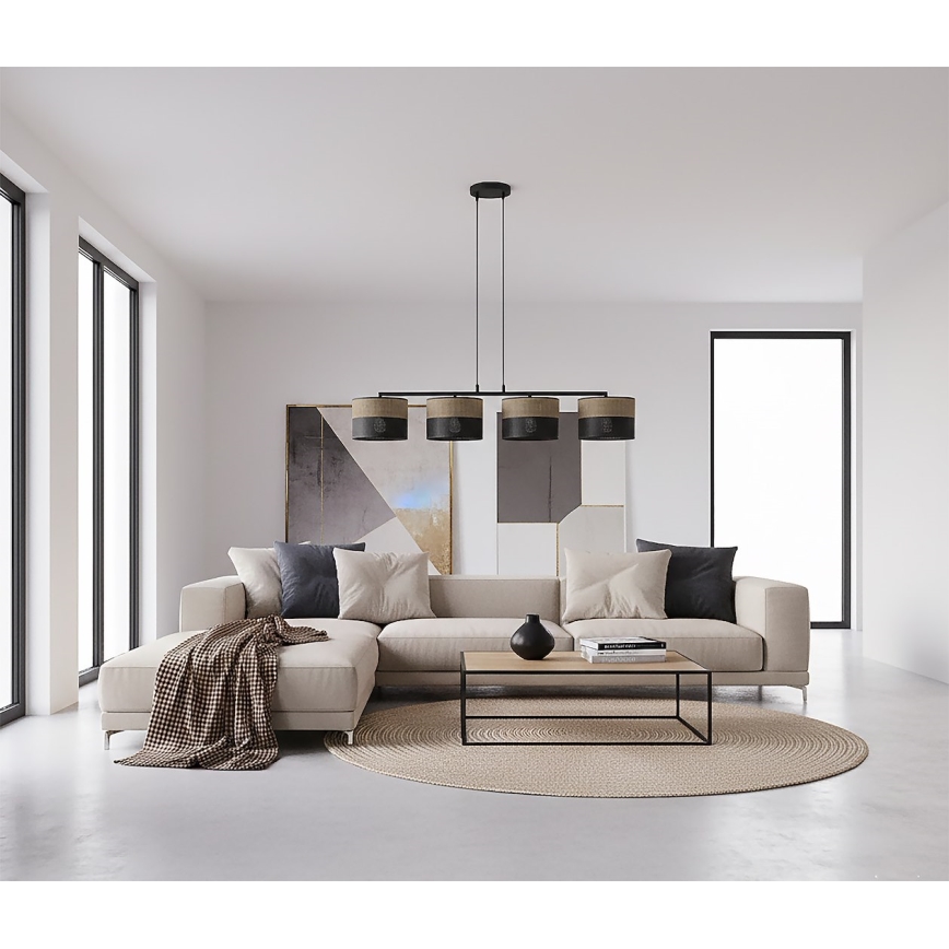 Lustre suspenso com cabo KARBON 4xE27/15W/230V preto/castanho