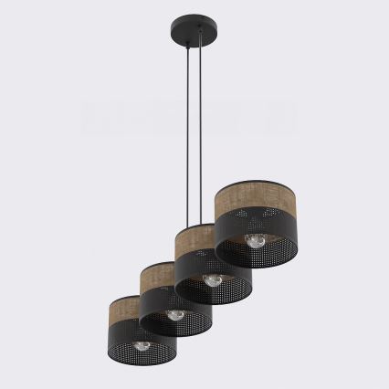 Lustre suspenso com cabo KARBON 4xE27/15W/230V preto/castanho