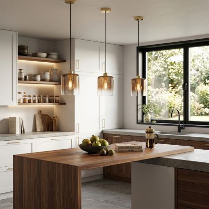 Lustre suspenso com cabo LIAH 1xE27/15W/230V dourado/castanho fumê
