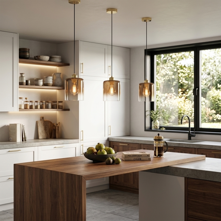 Lustre suspenso com cabo LIAH 1xE27/15W/230V dourado/castanho fumê
