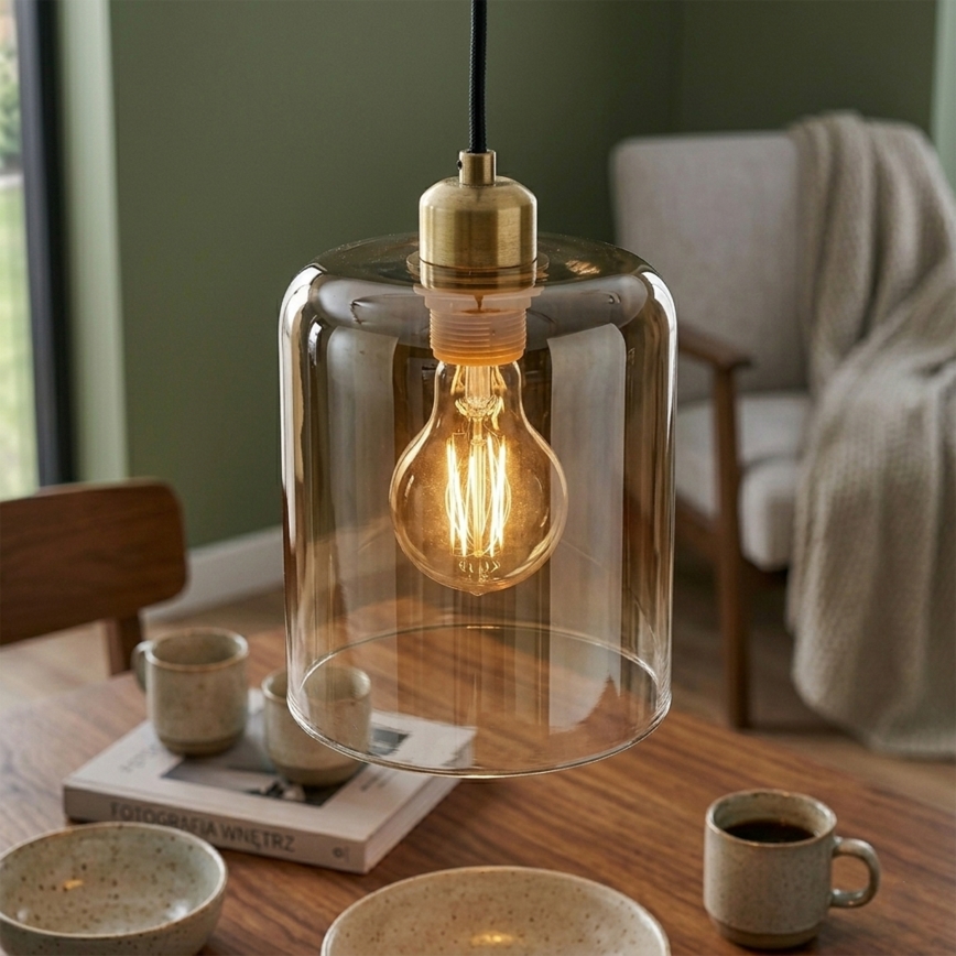 Lustre suspenso com cabo LIAH 1xE27/15W/230V dourado/castanho fumê