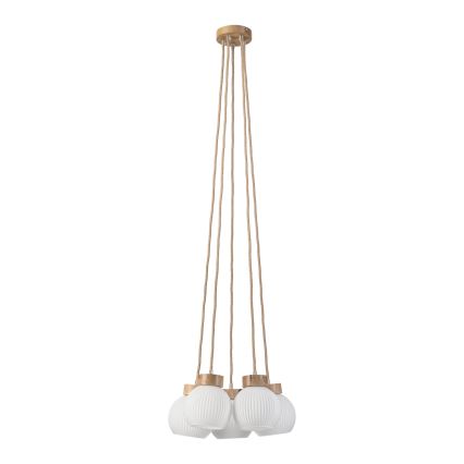 Lustre suspenso com cabo LOOMIS 5xE27/15W/230V 130 cm bege/carvalho