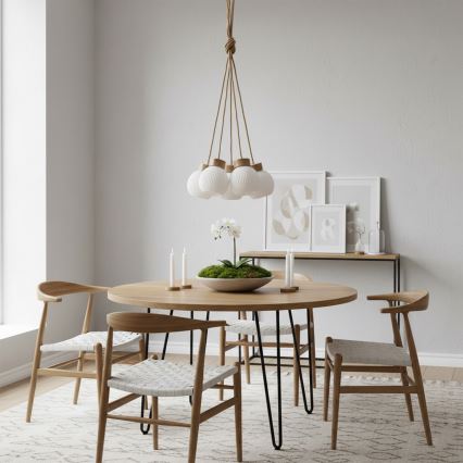 Lustre suspenso com cabo LOOMIS 5xE27/15W/230V 130 cm bege/carvalho