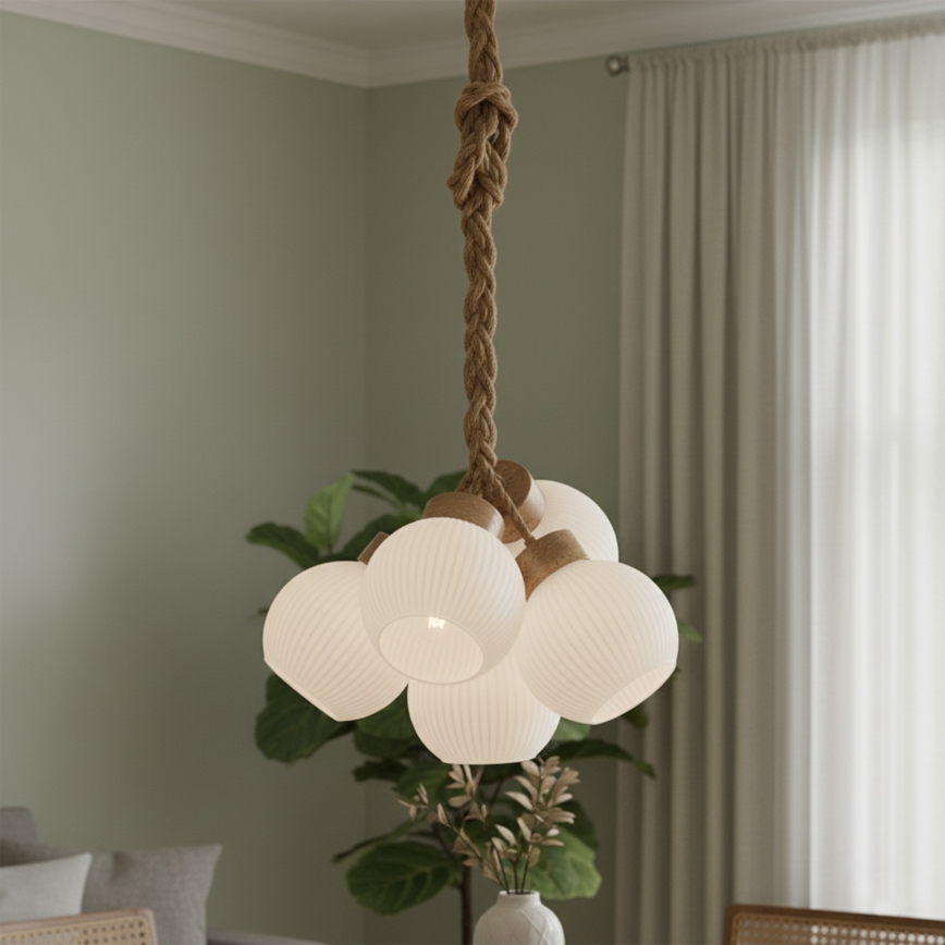 Lustre suspenso com cabo LOOMIS 5xE27/15W/230V 130 cm bege/carvalho