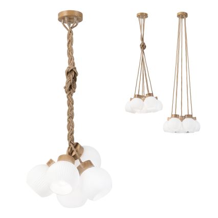 Lustre suspenso com cabo LOOMIS 5xE27/15W/230V 130 cm bege/carvalho