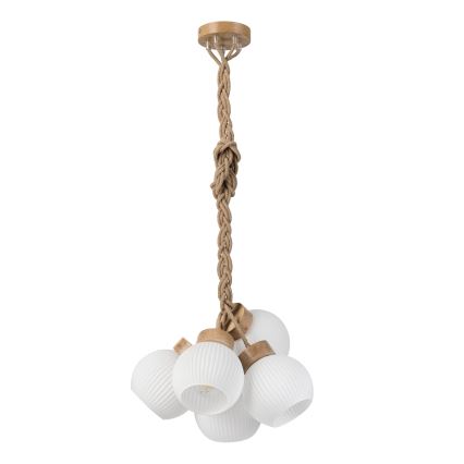 Lustre suspenso com cabo LOOMIS 5xE27/15W/230V 130 cm bege/carvalho