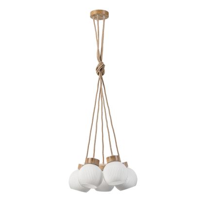 Lustre suspenso com cabo LOOMIS 5xE27/15W/230V 130 cm bege/carvalho