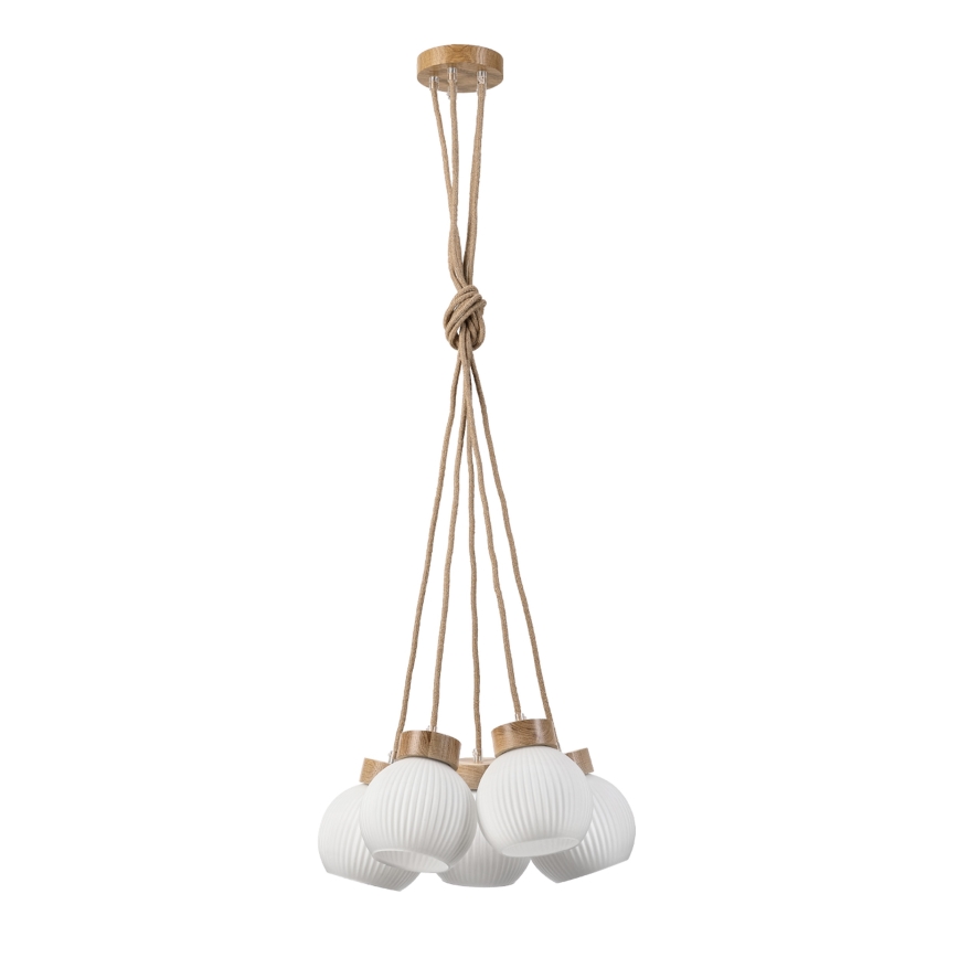 Lustre suspenso com cabo LOOMIS 5xE27/15W/230V 130 cm bege/carvalho