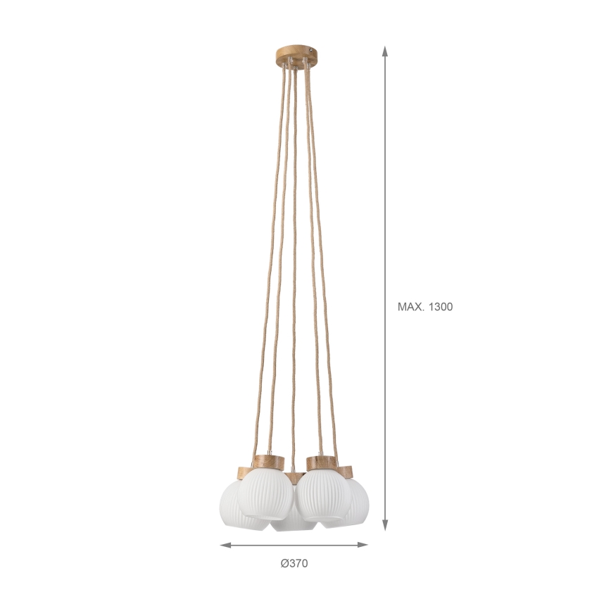 Lustre suspenso com cabo LOOMIS 5xE27/15W/230V 130 cm bege/carvalho