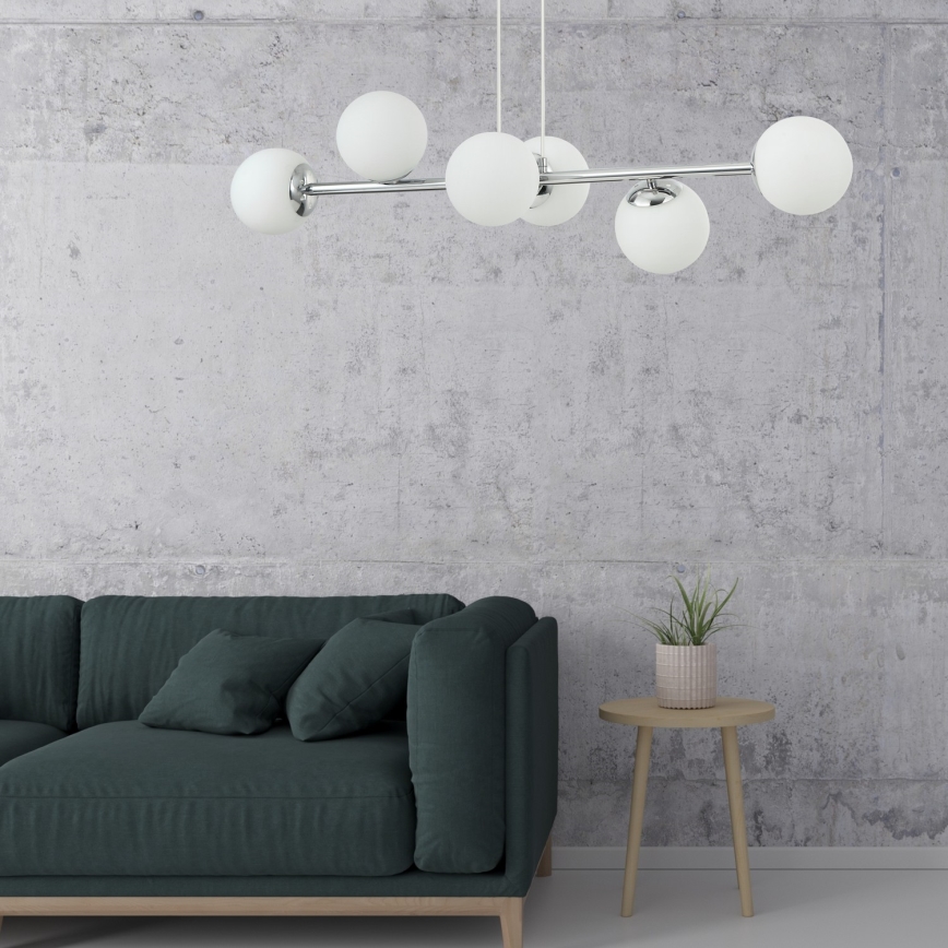 Lustre suspenso com cabo MADDIE 6xE14/5W/230V cromado brilhante