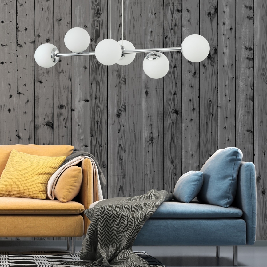 Lustre suspenso com cabo MADDIE 6xE14/5W/230V cromado brilhante