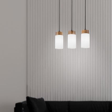 Lustre suspenso com cabo MARKUS 3xE27/15W/230V preto/carvalho