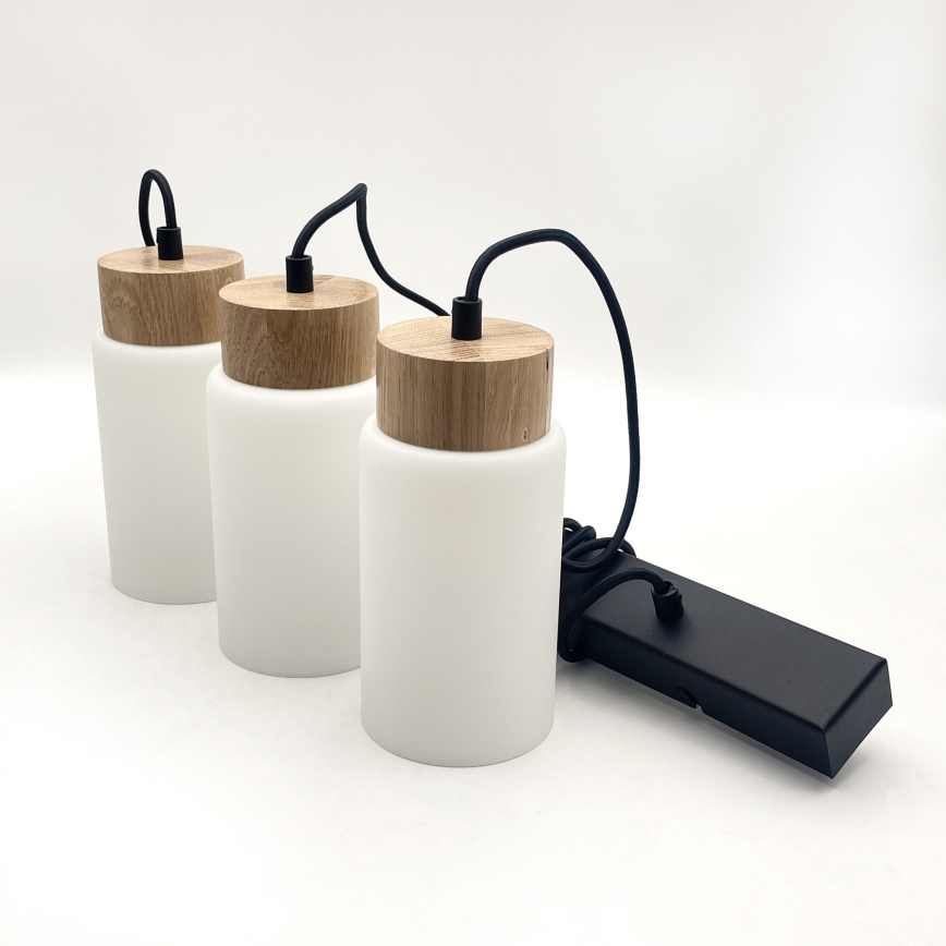 Lustre suspenso com cabo MARKUS 3xE27/15W/230V preto/carvalho