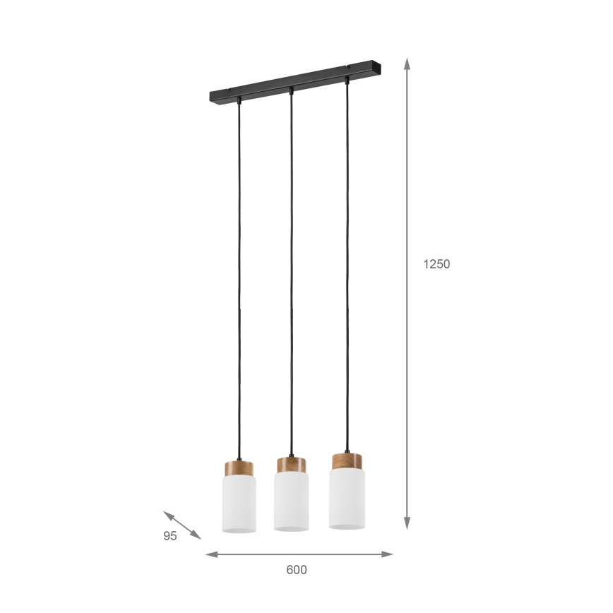 Lustre suspenso com cabo MARKUS 3xE27/15W/230V preto/carvalho