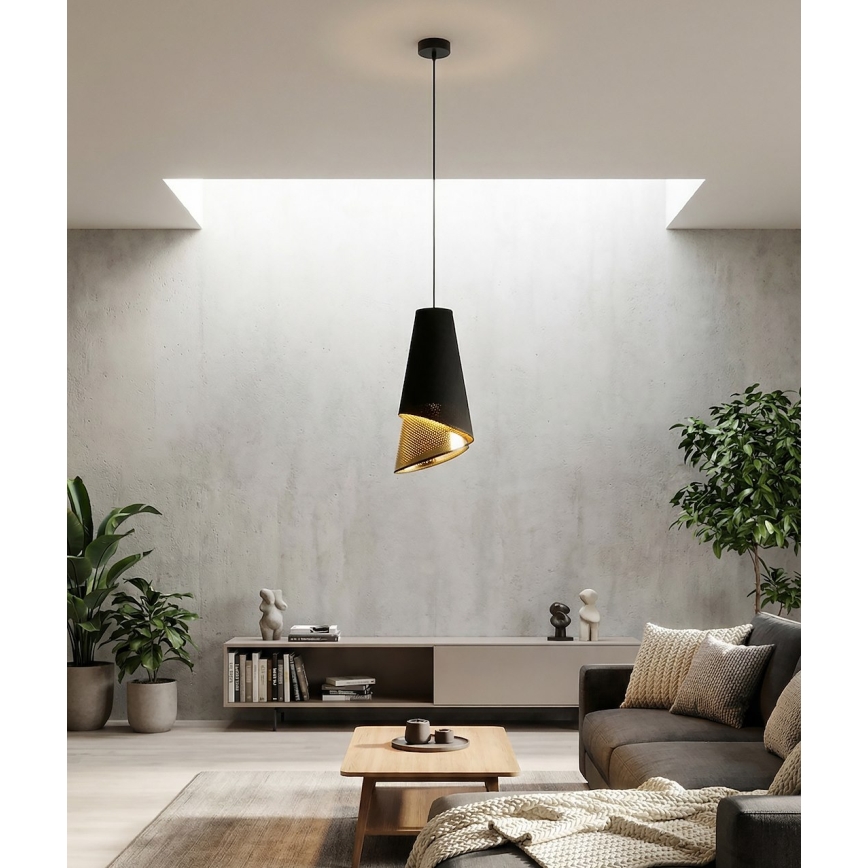 Lustre suspenso com cabo MODA 1xE27/15W/230V preto/dourado