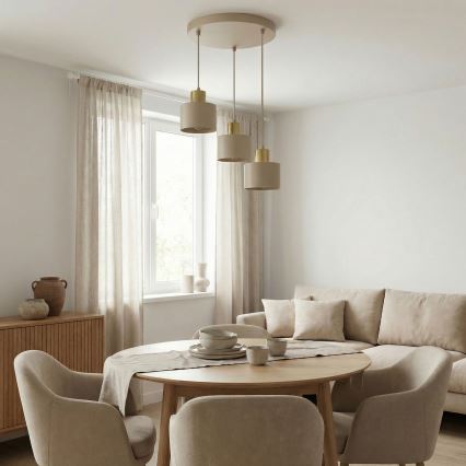 Lustre suspenso com cabo PARKLA 3xE27/15W/230V bege/dourado