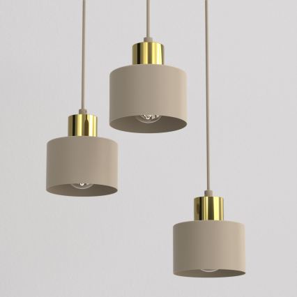 Lustre suspenso com cabo PARKLA 3xE27/15W/230V bege/dourado